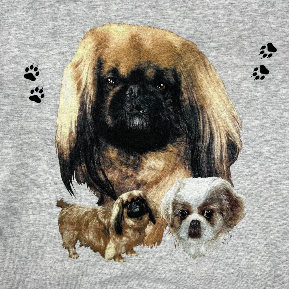 Vintage Pekingese Dog Boxy Sweatshirt Mens Large Gray Grandpa Chunky Dadcore
